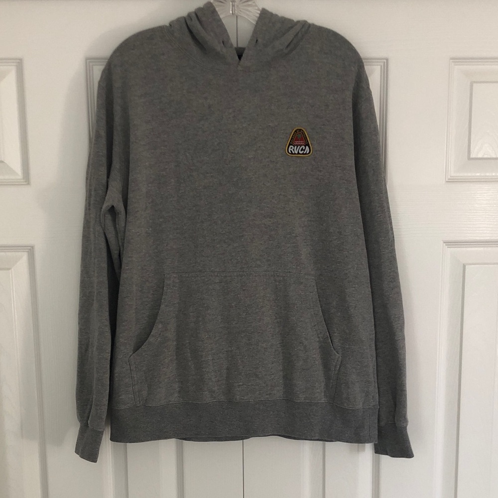 RVCA Heather Gray Hooded Pullover with Chest Patch